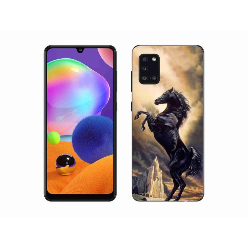 Gél borítás mmCase Samsung Galaxy A31 készülékhez - fekete rajzfilm ló