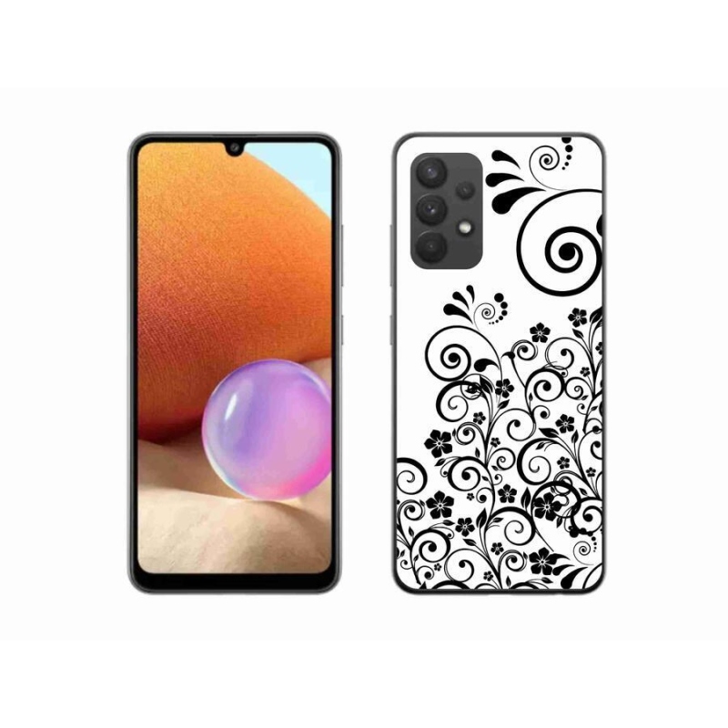 Gél védőhuzat mmCase Samsung Galaxy A32 4G - fekete és fehér virágmintás borítás