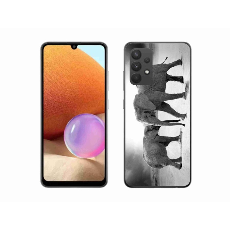 Gél borítás mmCase Samsung Galaxy A32 4G - fekete és fehér elefántokhoz