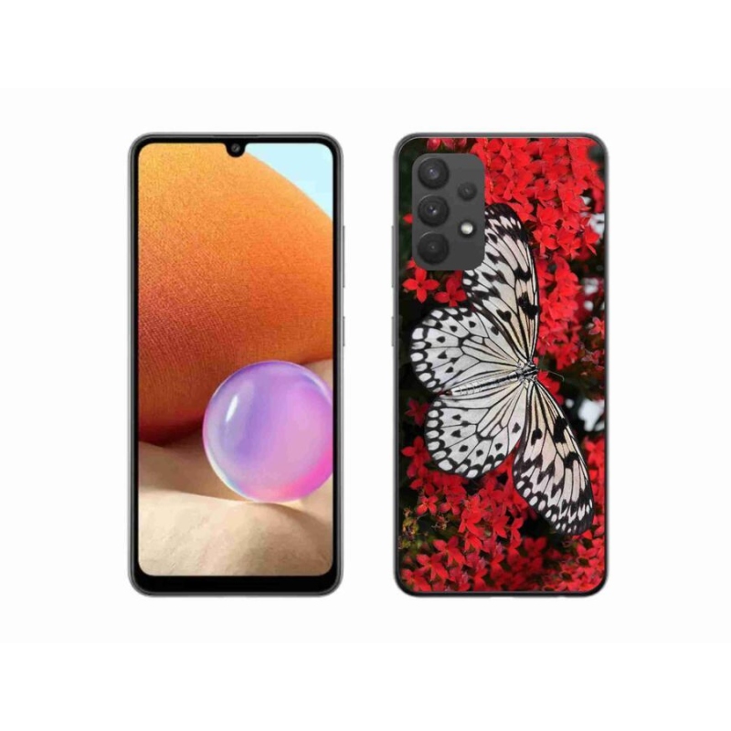 Gél védőhuzat mmCase Samsung Galaxy A32 4G - fekete-fehér pillangó 1
