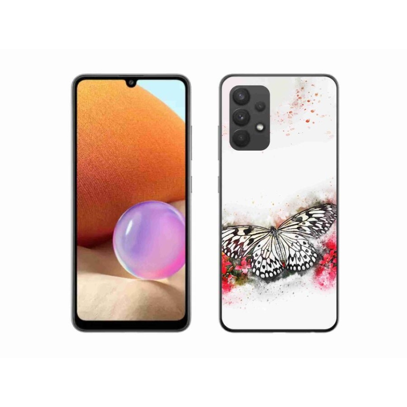 Gél védőhuzat mmCase Samsung Galaxy A32 4G - fekete-fehér pillangóhoz