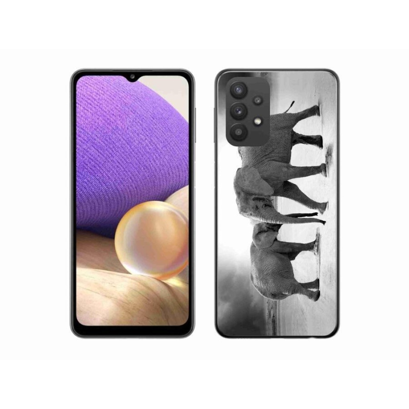 Zselés borítás mmCase Samsung Galaxy A32 5G - fekete és fehér elefántokhoz