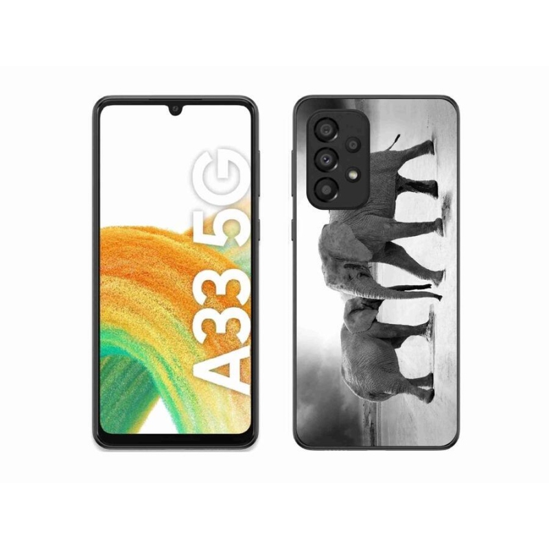 Zselés borítás mmCase Samsung Galaxy A33 5G - fekete és fehér elefántokhoz