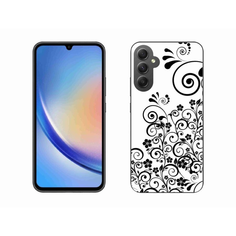 Gél védőhuzat mmCase Samsung Galaxy A34 5G - fekete és fehér virágmintás borítás
