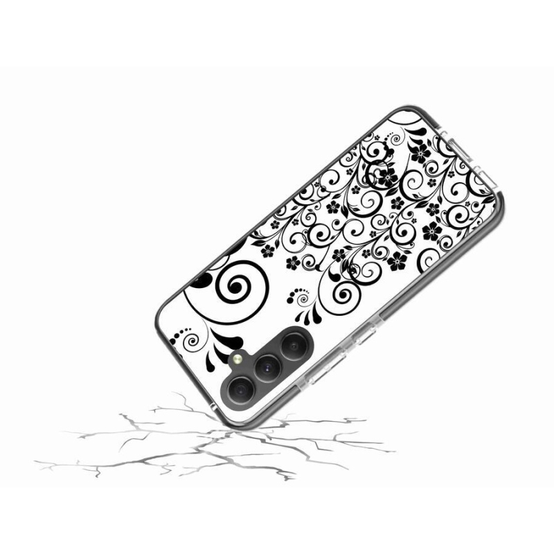 Gél védőhuzat mmCase Samsung Galaxy A34 5G - fekete és fehér virágmintás borítás