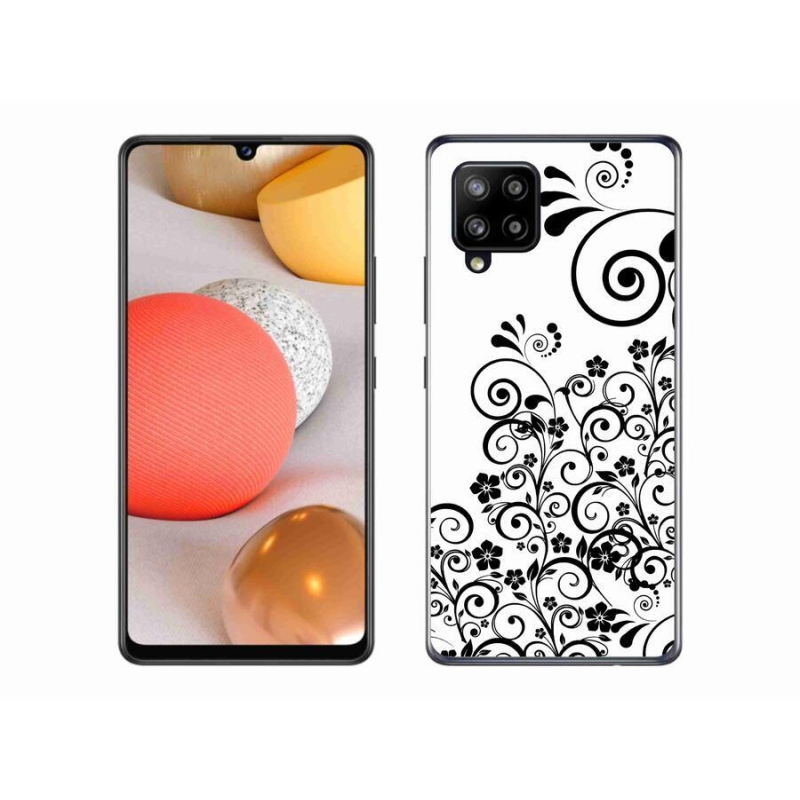 Gél védőhuzat mmCase Samsung Galaxy A42 5G - fekete és fehér virágmintás borítás