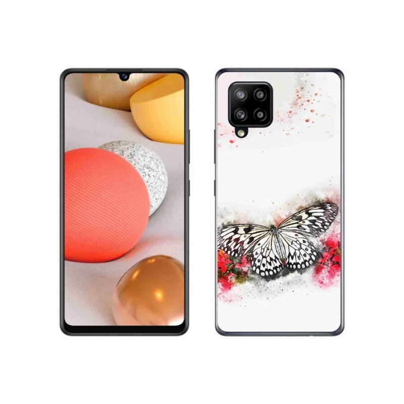 Gél védőhuzat mmCase Samsung Galaxy A42 5G - fekete-fehér pillangóhoz
