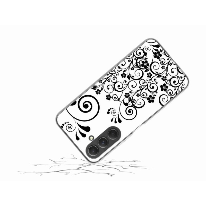 Gél védőhuzat mmCase Samsung Galaxy A54 5G - fekete és fehér virágmintás borítás