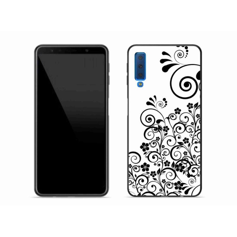 Zselés borítás mmCase Samsung Galaxy A7 (2018) - fekete-fehér virágmintás borítás - fekete-fehér virágmintás borítás