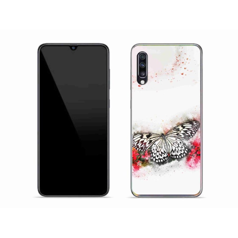 Zselés borítás mmCase Samsung Galaxy A70 készülékhez - fekete-fehér pillangó