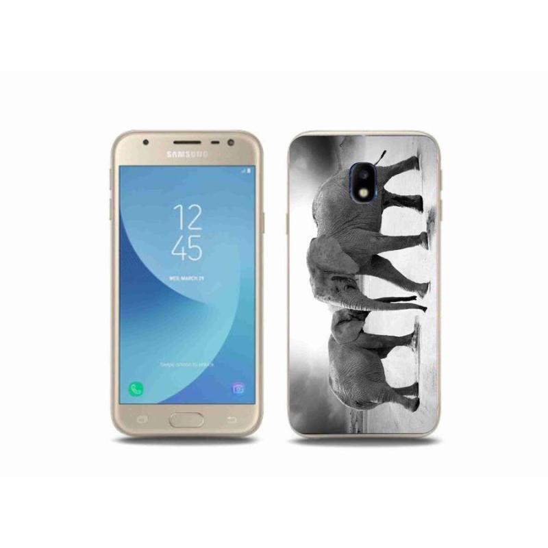 Gél borító mmCase Samsung Galaxy J3 (2017) - fekete-fehér elefántokhoz