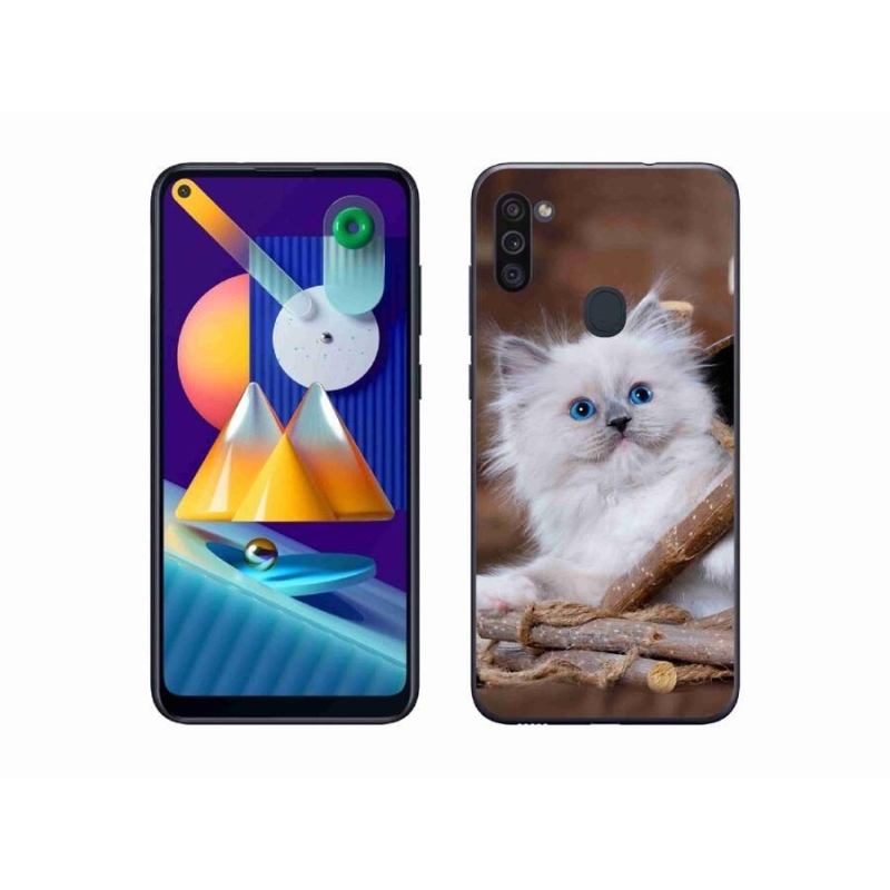 Gél védőhuzat mmCase Samsung Galaxy M11 készülékhez - fehér cica
