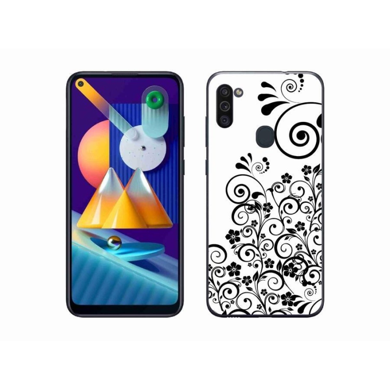 Zselés borítás mmCase Samsung Galaxy M11 készülékhez - fekete és fehér virágmintás