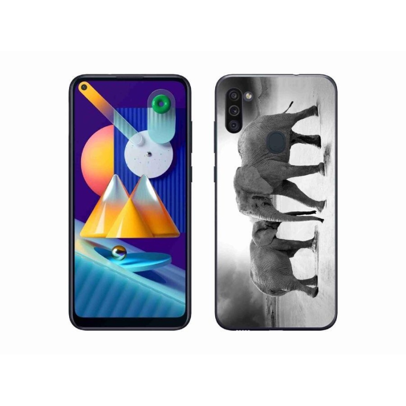 Zselés borítás mmCase Samsung Galaxy M11 készülékhez - fekete és fehér elefántok