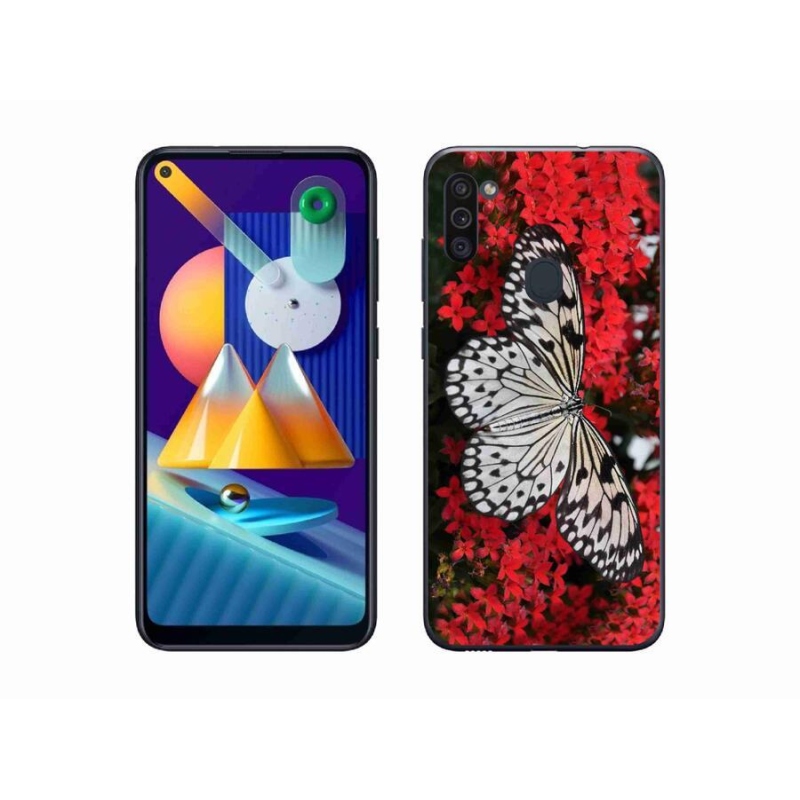 Gél védőhuzat mmCase Samsung Galaxy M11 - fekete-fehér pillangó 1
