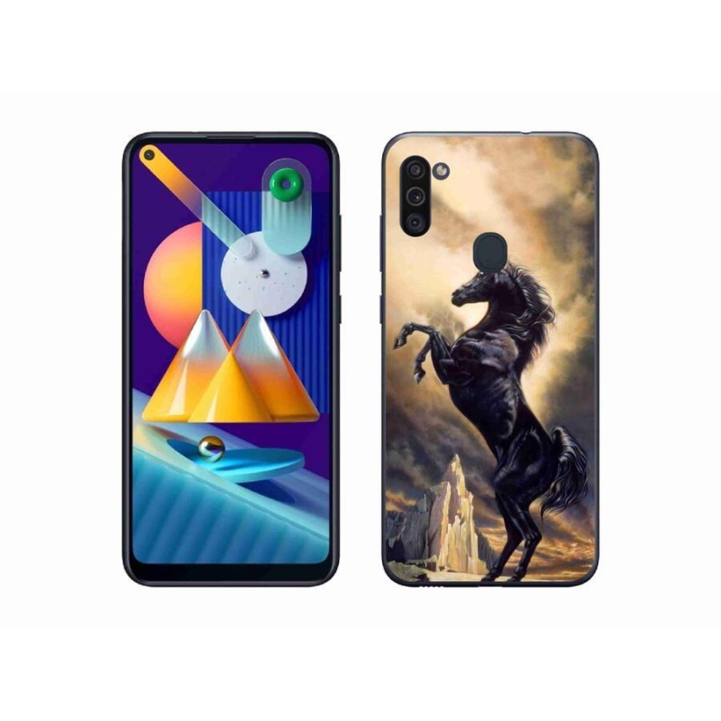 Zselés borítás mmCase Samsung Galaxy M11 készülékhez - fekete rajzfilmes ló