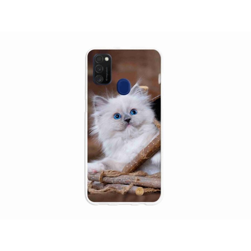 Gél borítás mmCase Samsung Galaxy M21 készülékhez - fehér cica