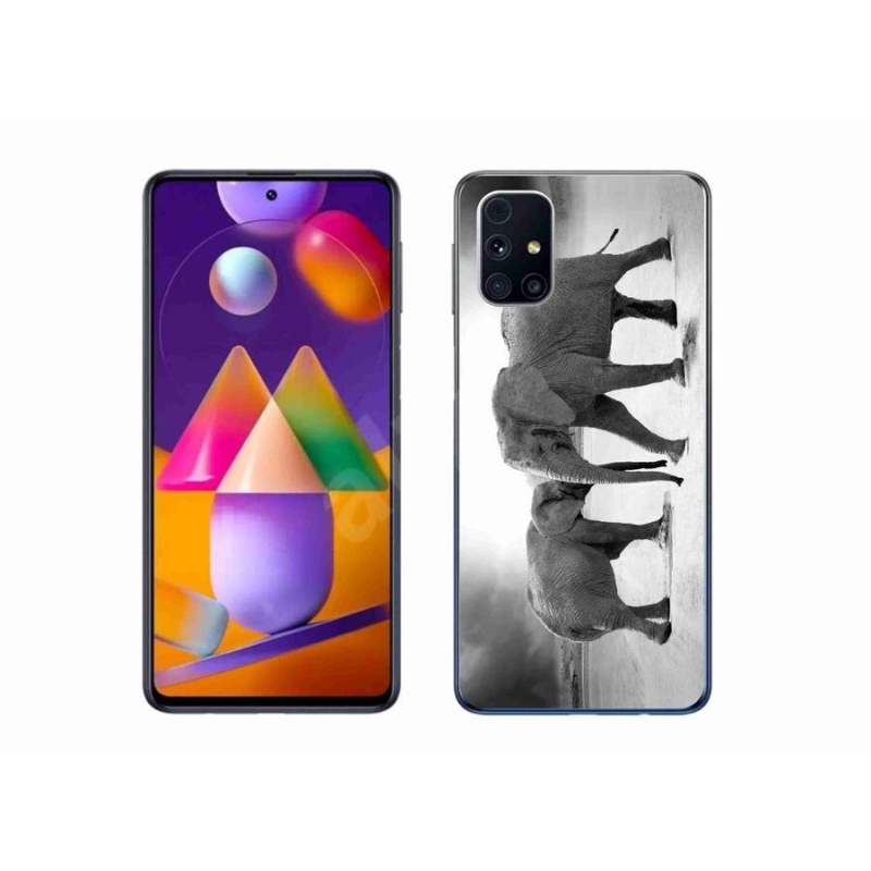 Zselés borítás mmCase Samsung Galaxy M31s készülékhez - fekete és fehér elefántok