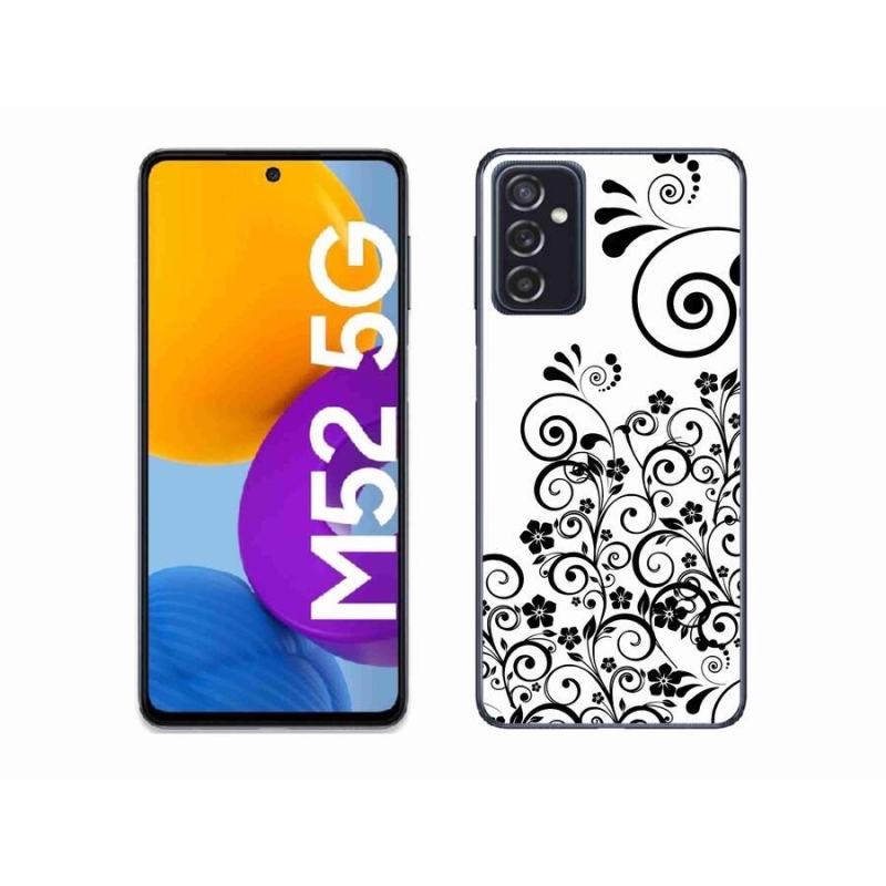 Gél védőhuzat mmCase Samsung Galaxy M52 5G - fekete-fehér virágmintás borításhoz