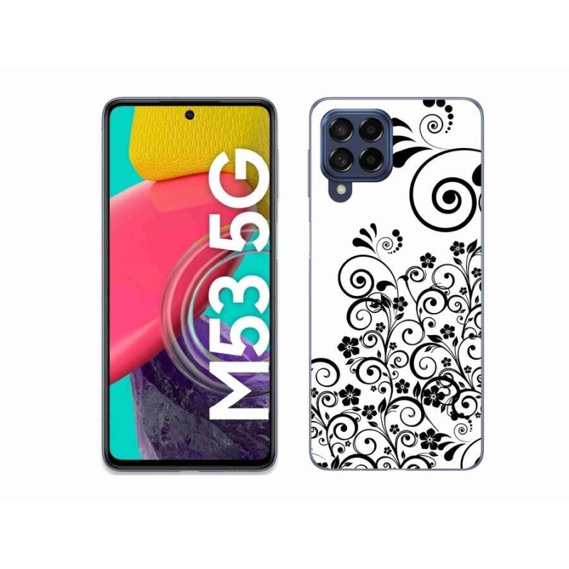 Gél védőhuzat mmCase Samsung Galaxy M53 5G - fekete és fehér virágmintás borítás