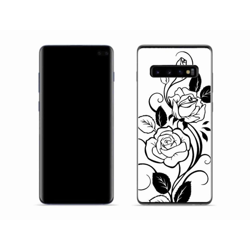 Zselés borítás mmCase Samsung Galaxy S10 készülékhez - fekete és fehér rózsa