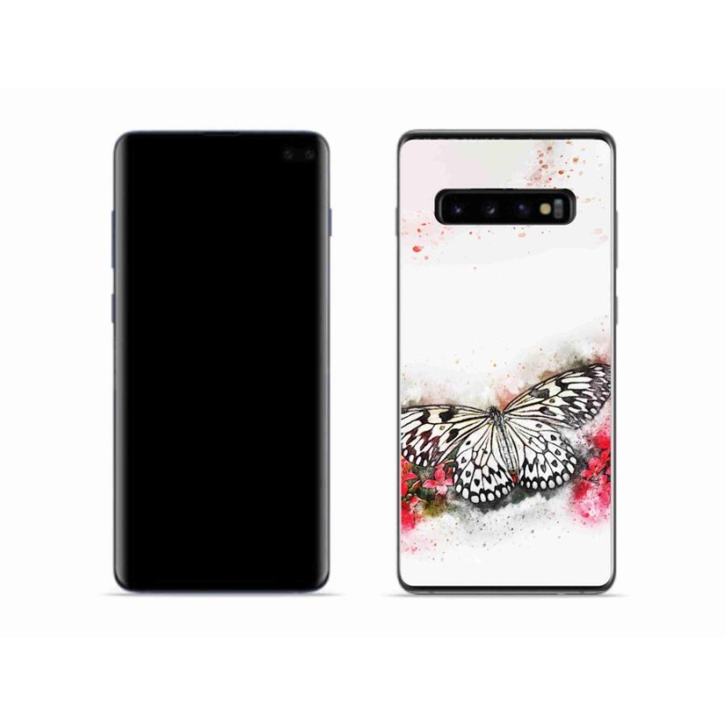 Zselés borítás mmCase Samsung Galaxy S10 készülékhez - fekete-fehér pillangó