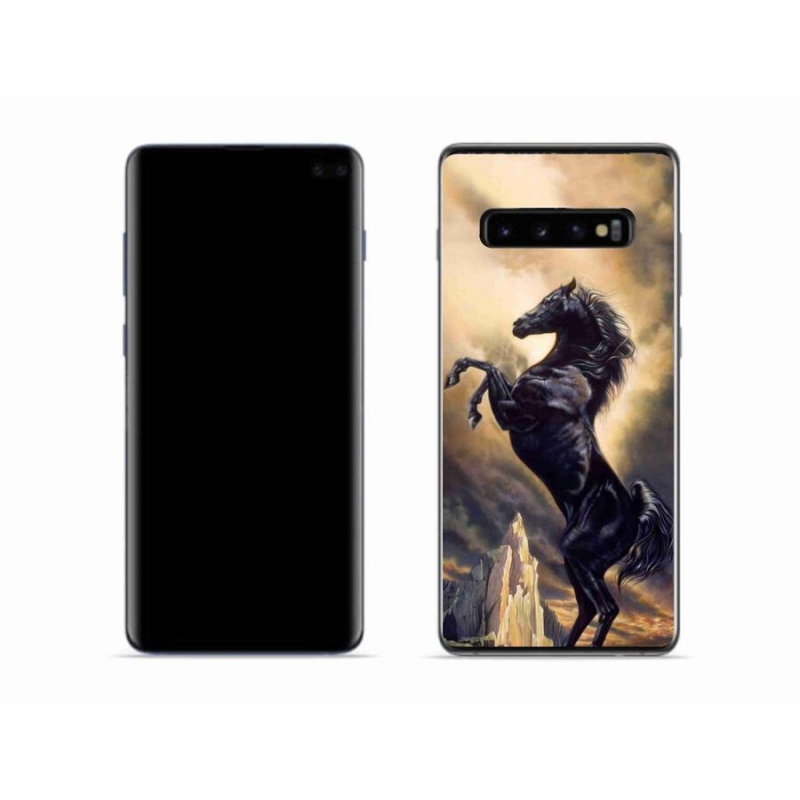 Gél borítás mmCase Samsung Galaxy S10 készülékhez - fekete rajzfilm ló
