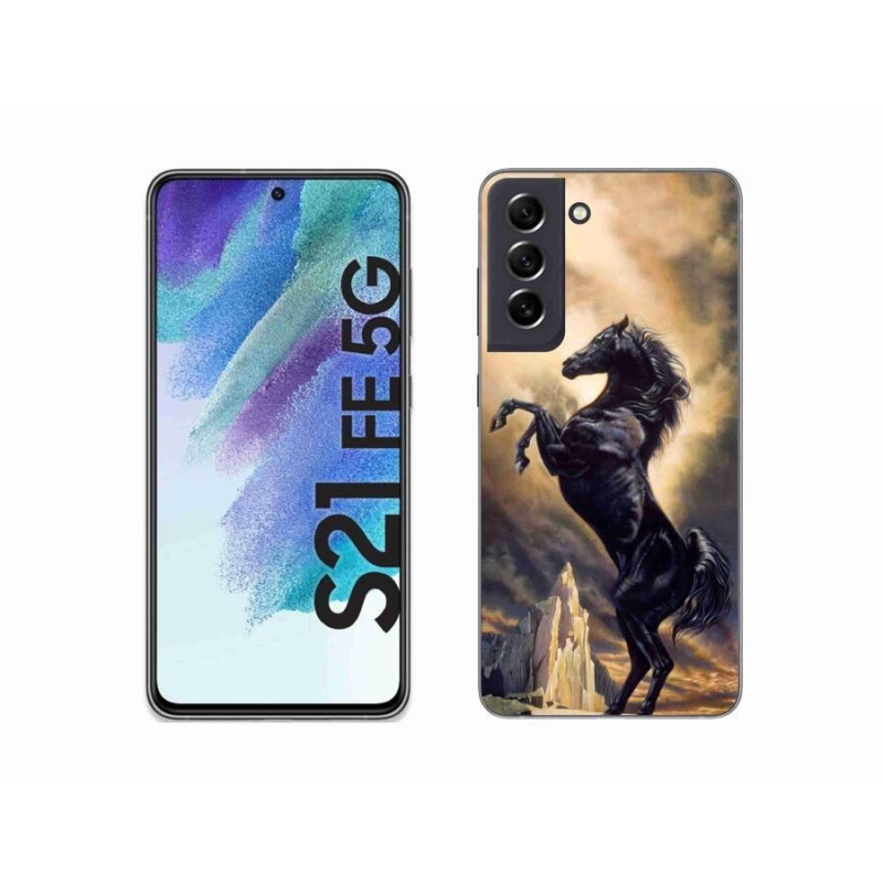 Zselés borítás mmCase Samsung Galaxy S21 FE 5G - fekete rajzfilm lóhoz