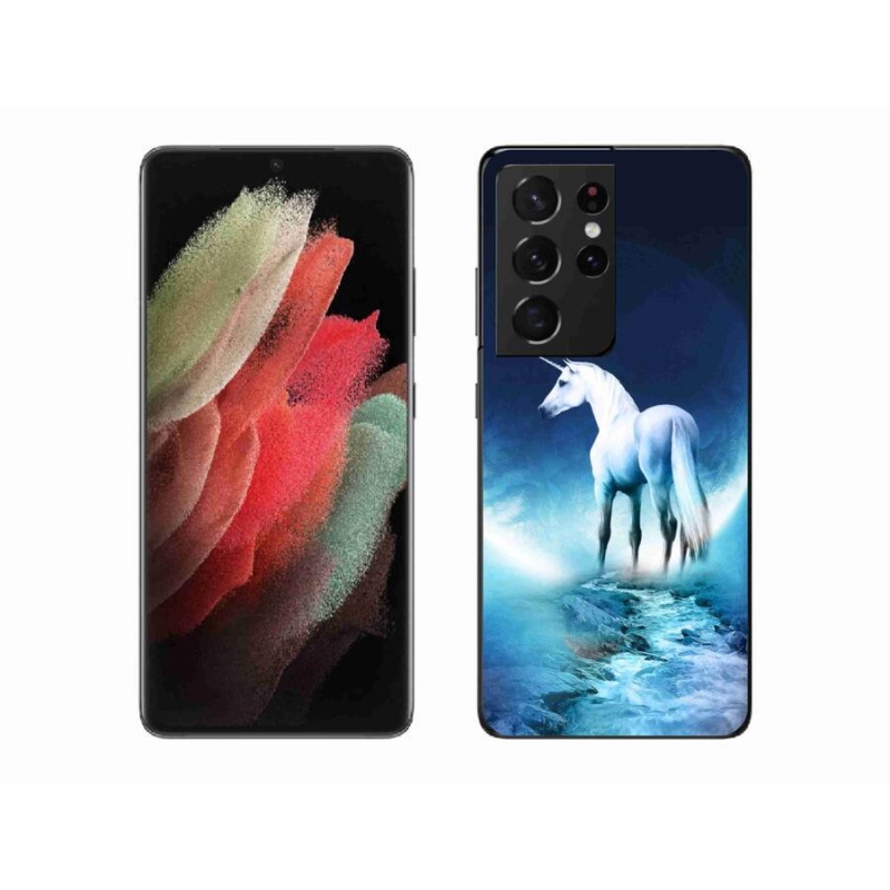 Zselés borítás mmCase Samsung Galaxy S21 Ultra 5G - fehér egyszarvúhoz