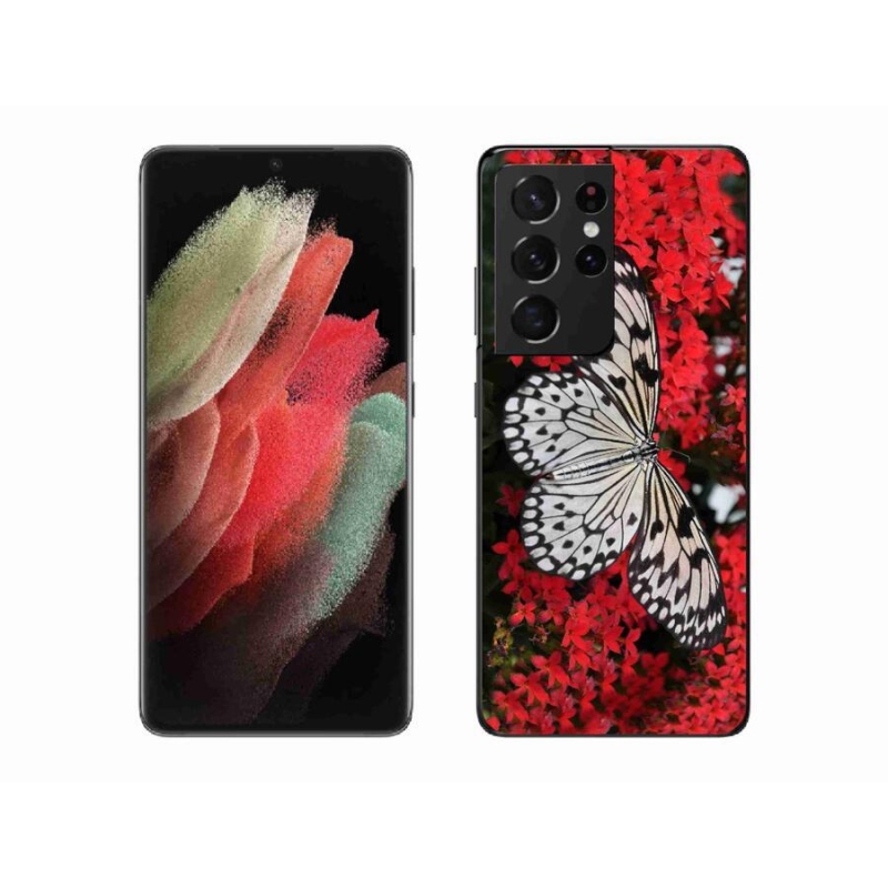 Gél védőhuzat mmCase Samsung Galaxy S21 Ultra 5G - fekete-fehér pillangó 1