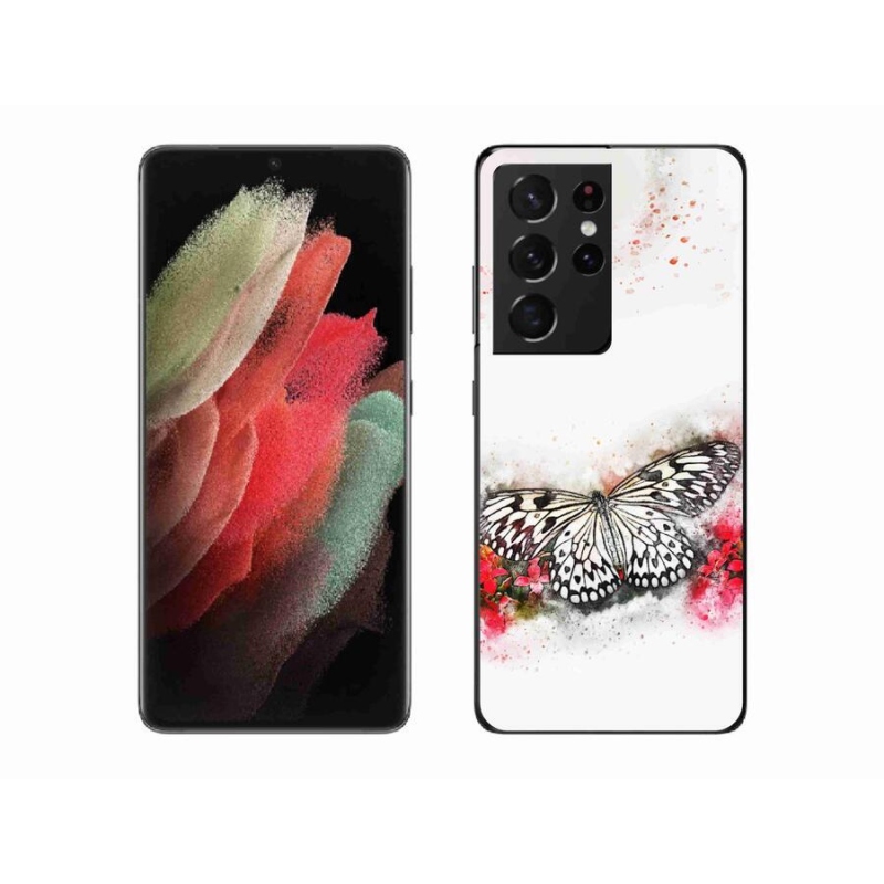 Zselés borítás mmCase Samsung Galaxy S21 Ultra 5G - fekete-fehér pillangóhoz