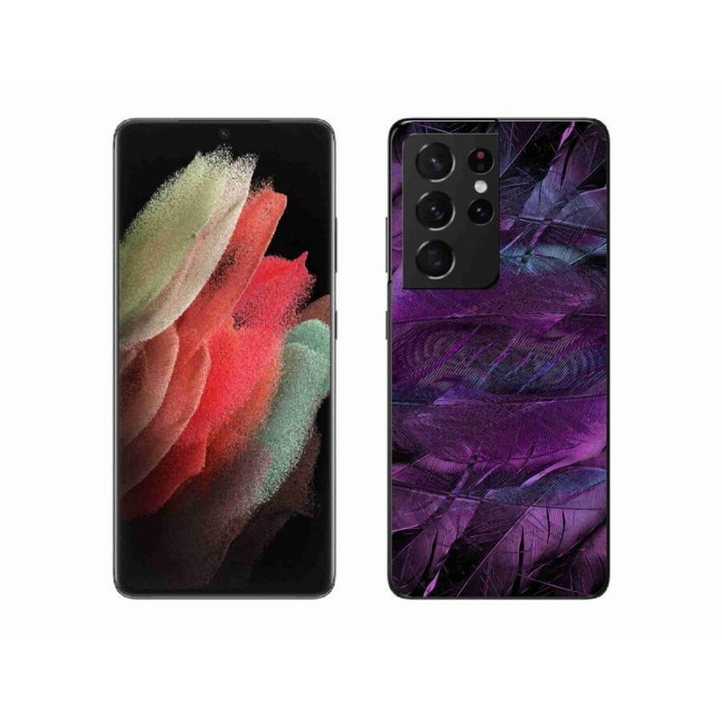 Zselés borítás mmCase Samsung Galaxy S21 Ultra 5G - lila tollakhoz