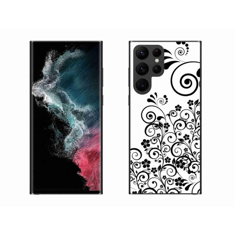 Zselés borítás mmCase Samsung Galaxy S22 Ultra 5G - fekete és fehér virágmintás borítás Samsung Galaxy S22 Ultra 5G-hez
