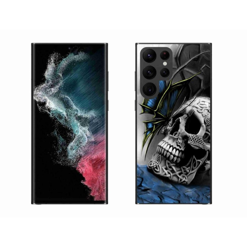 Gél borító mmCase Samsung Galaxy S22 Ultra 5G - pillangó és koponya - Samsung Galaxy S22 Ultra 5G számára