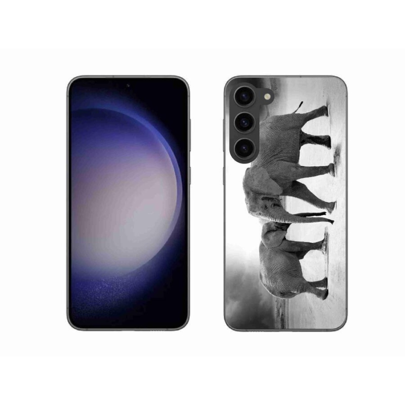 Zselés borítás mmCase Samsung Galaxy S23+ 5G - fekete és fehér elefántokhoz