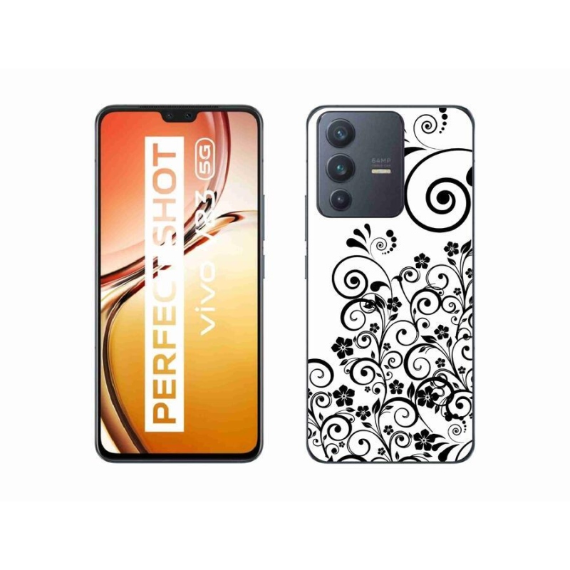 Gél borítás mmCase a Vivo V23 5G készülékhez - fekete és fehér virágminták
