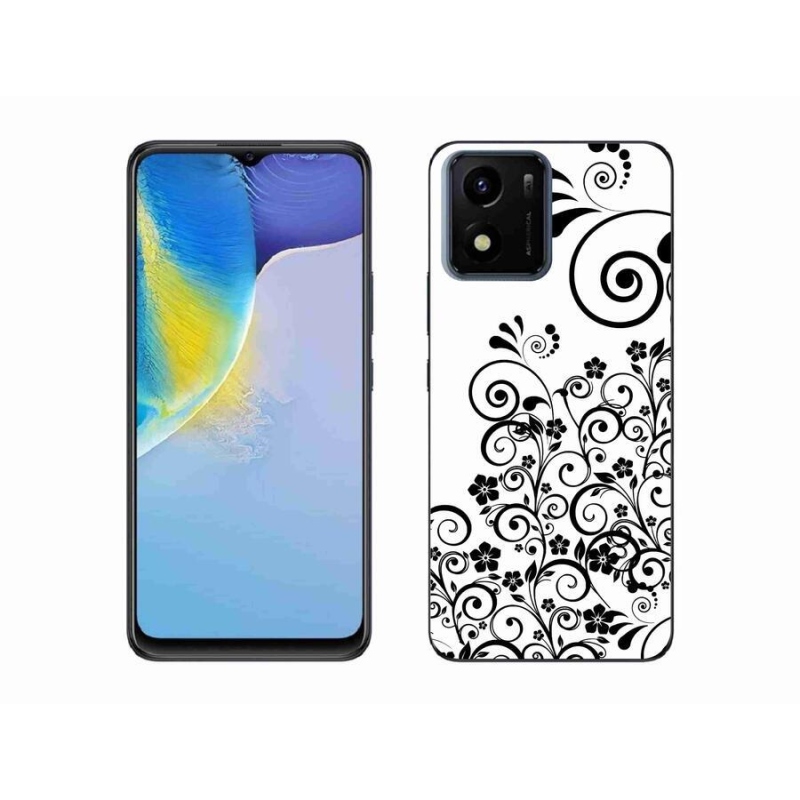Gél borító mmCase a mobil Vivo Y01 - fekete-fehér virágmintás mobiltelefonhoz
