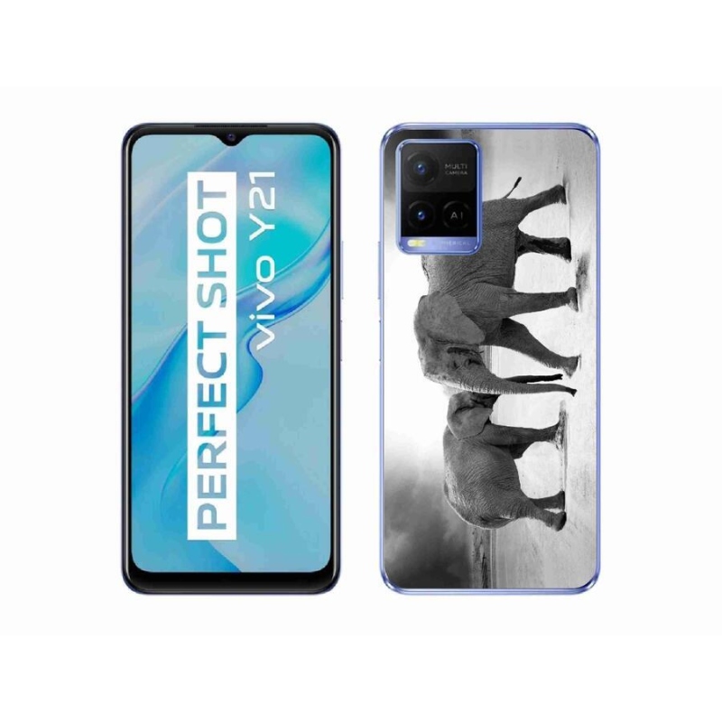 Gél borítás mmCase a Vivo Y21/Y21s/Y33s készülékhez - fekete és fehér elefántok