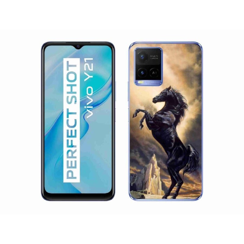 Zselés borítás mmCase a Vivo Y21/Y21s/Y33s készülékhez - fekete rajzfilm ló