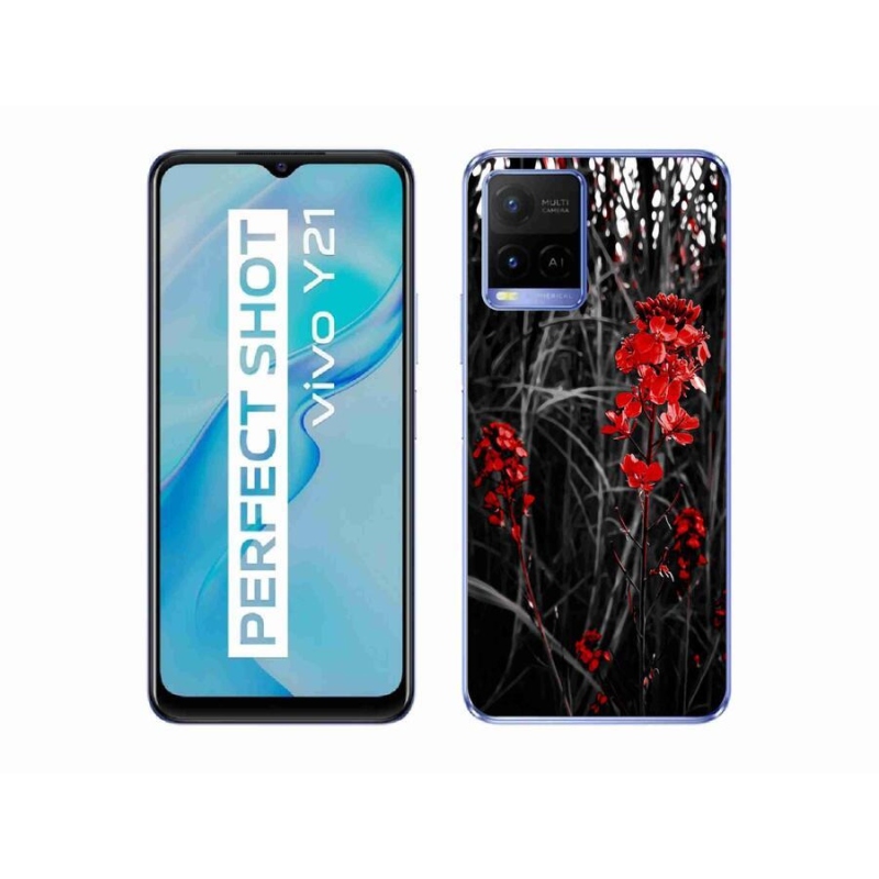 Zselés borító mmCase a Vivo Y21/Y21s/Y33s modellhez - piros növény