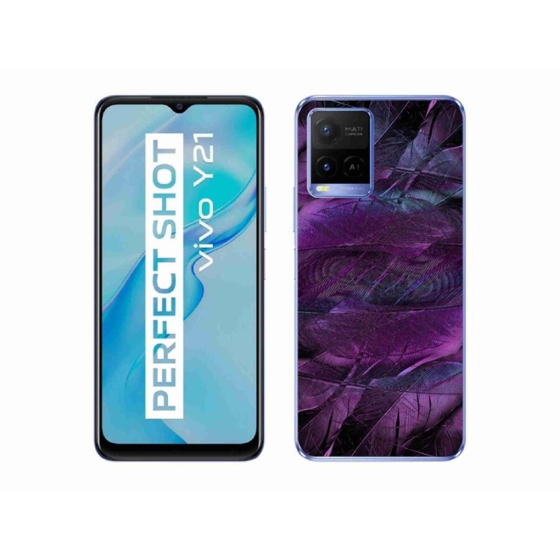 Gél védőhuzat mmCase a Vivo Y21/Y21s/Y33s készülékhez - lila tollak