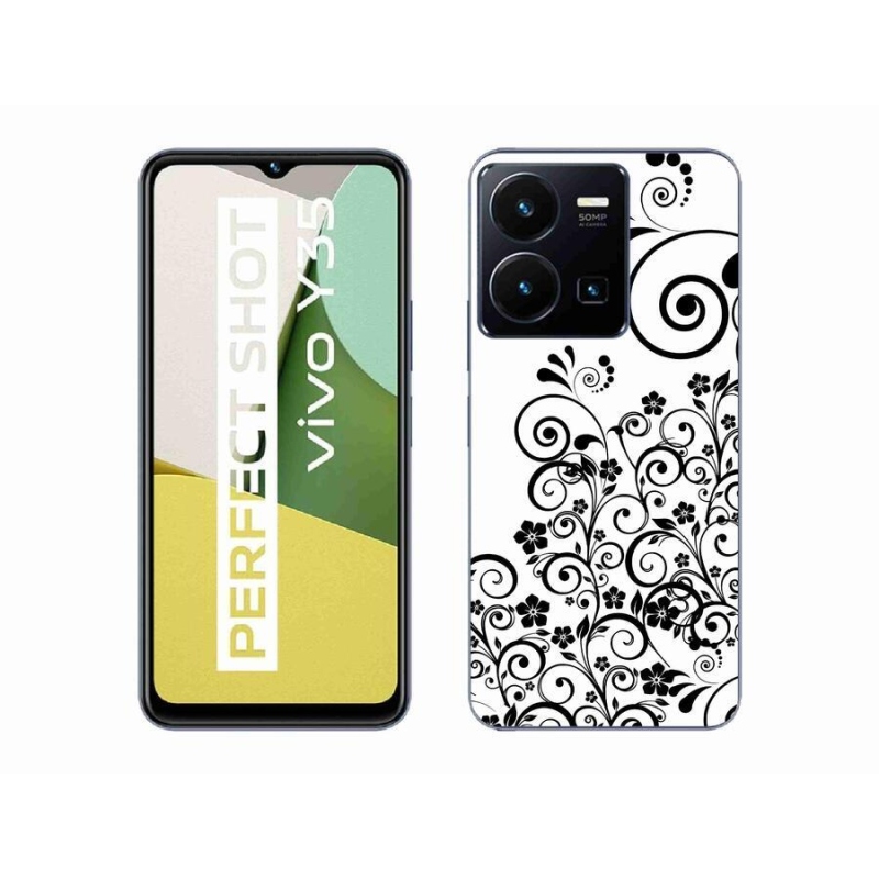 Gél borító mmCase mobil Vivo Y35 - fekete-fehér virágmintás tok - fekete-fehér virágos minták
