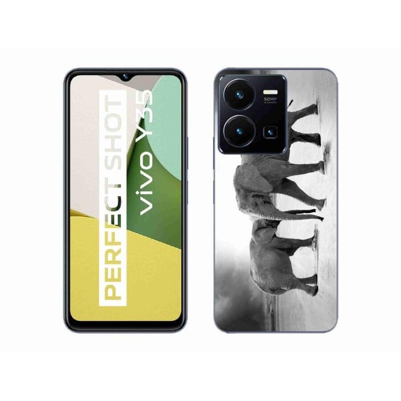 Gél borító mmCase a Vivo Y35 készülékhez - fekete és fehér elefántok