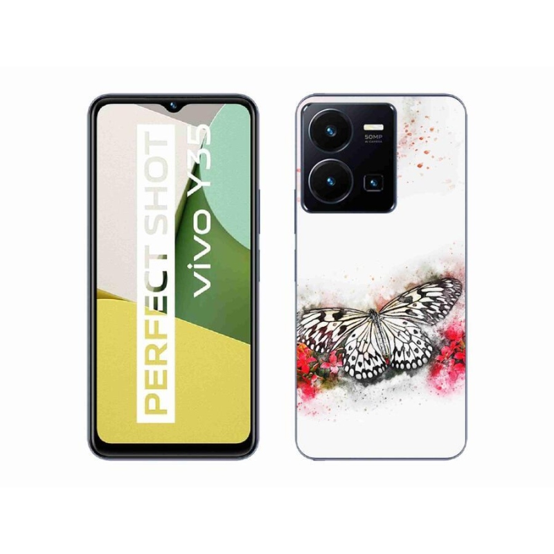 Gél borító mmCase a Vivo Y35-hez - fekete-fehér pillangó