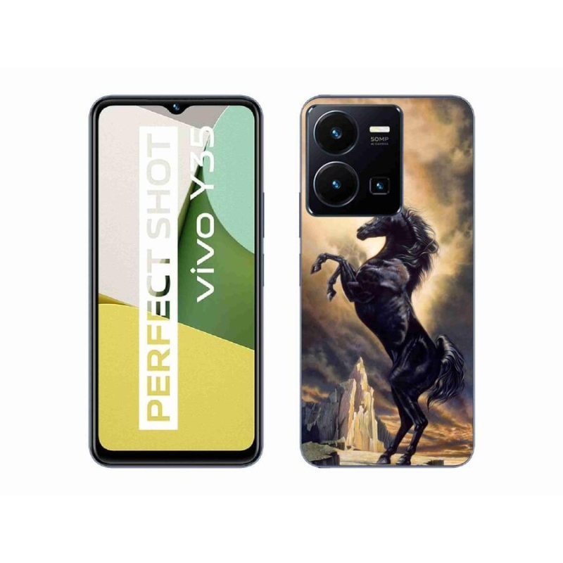 Gél borító mmCase a Vivo Y35 készülékhez - fekete rajzfilm ló