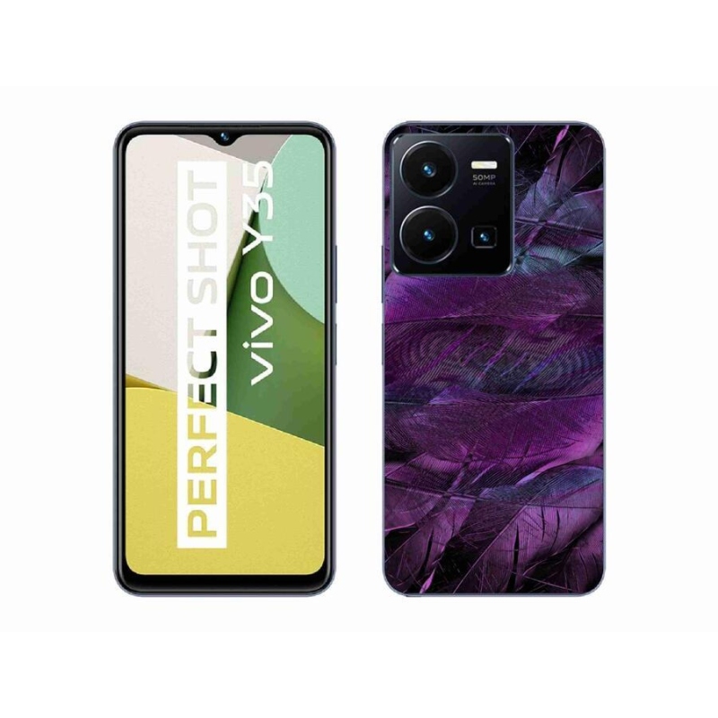 Gél védőhuzat mmCase a Vivo Y35 készülékhez - lila tollak