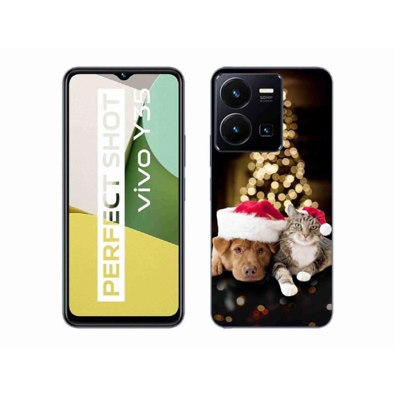 Gél borító mmCase a Vivo Y35 készülékhez - Karácsonyi kutya és macska