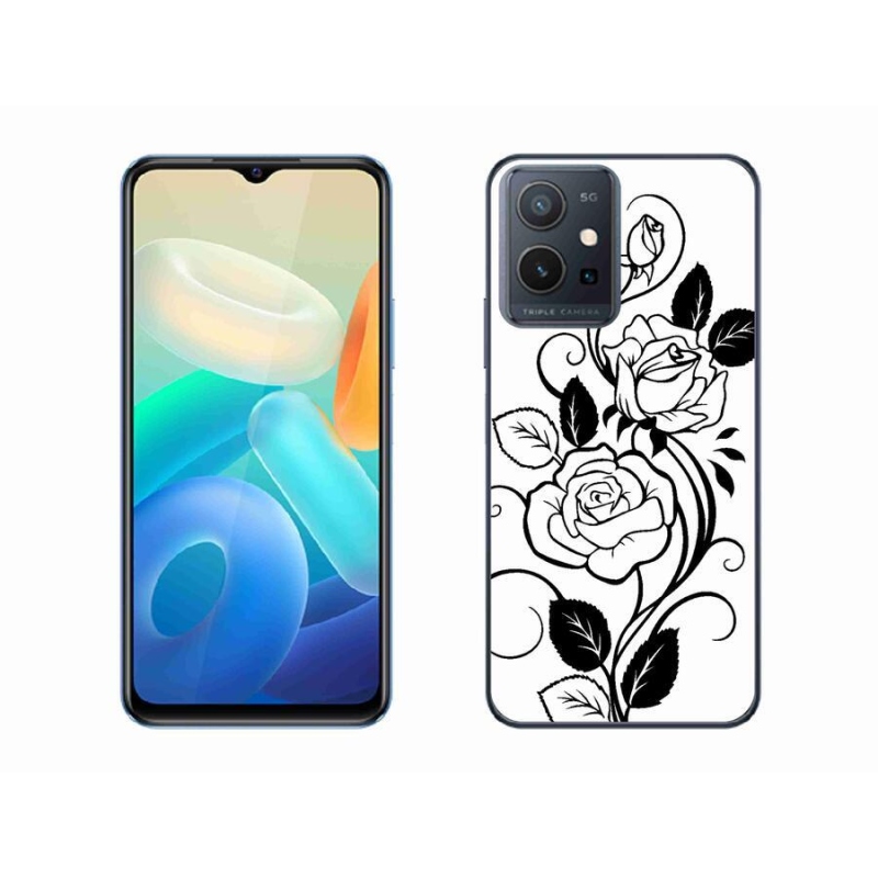 Gél borítás mmCase a Vivo Y55 5G-hez - fekete és fehér rózsa