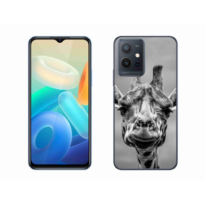 Zselés borítás mmCase a Vivo Y55 5G készülékhez - fekete-fehér zsiráf
