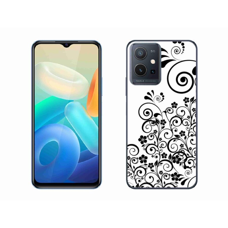 Gél borítás mmCase a Vivo Y55 5G készülékhez - fekete és fehér virágminták